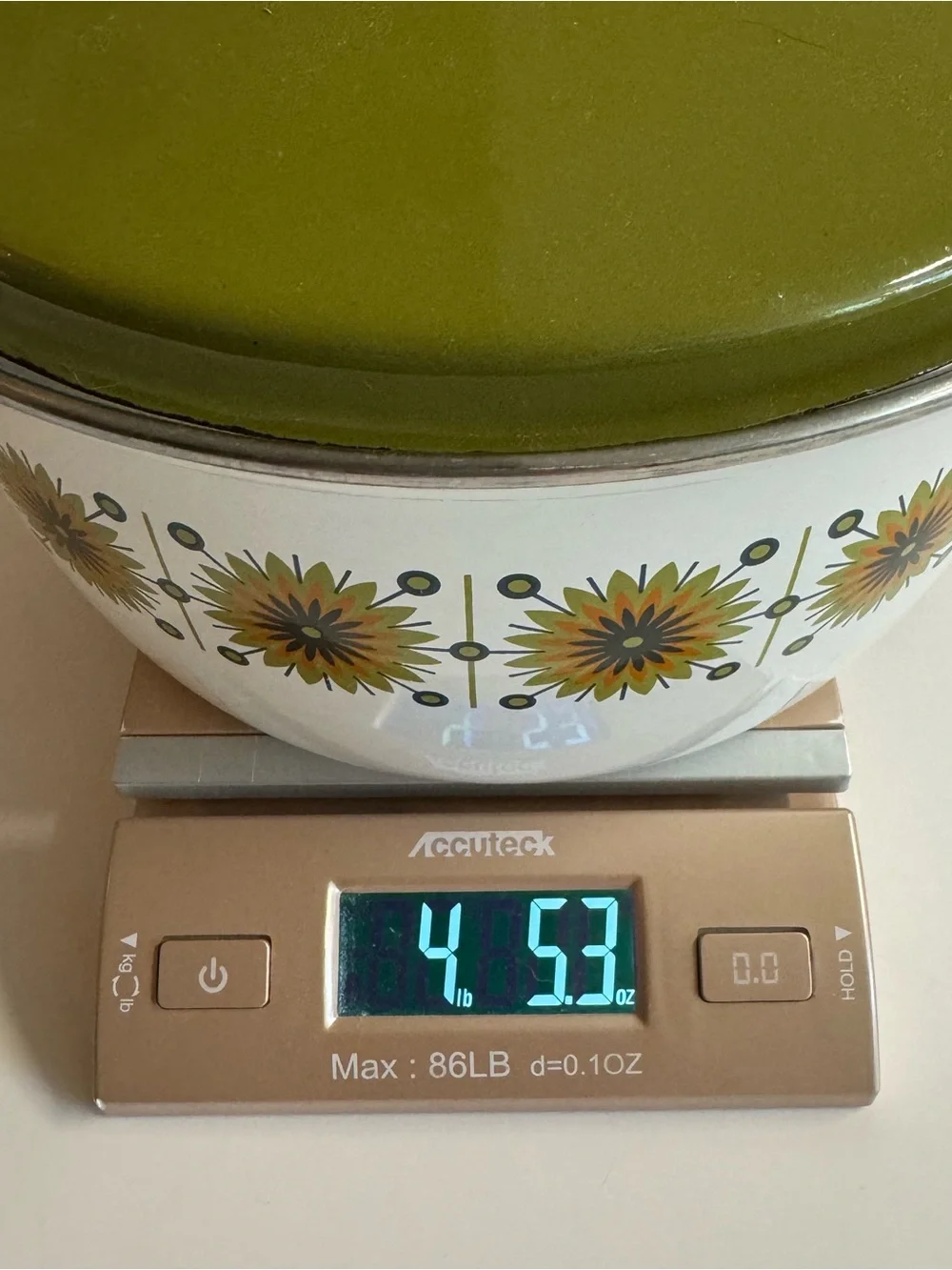 Vintage 60s White Green + Yellow Flower Universal Made in Austria Pot - lid